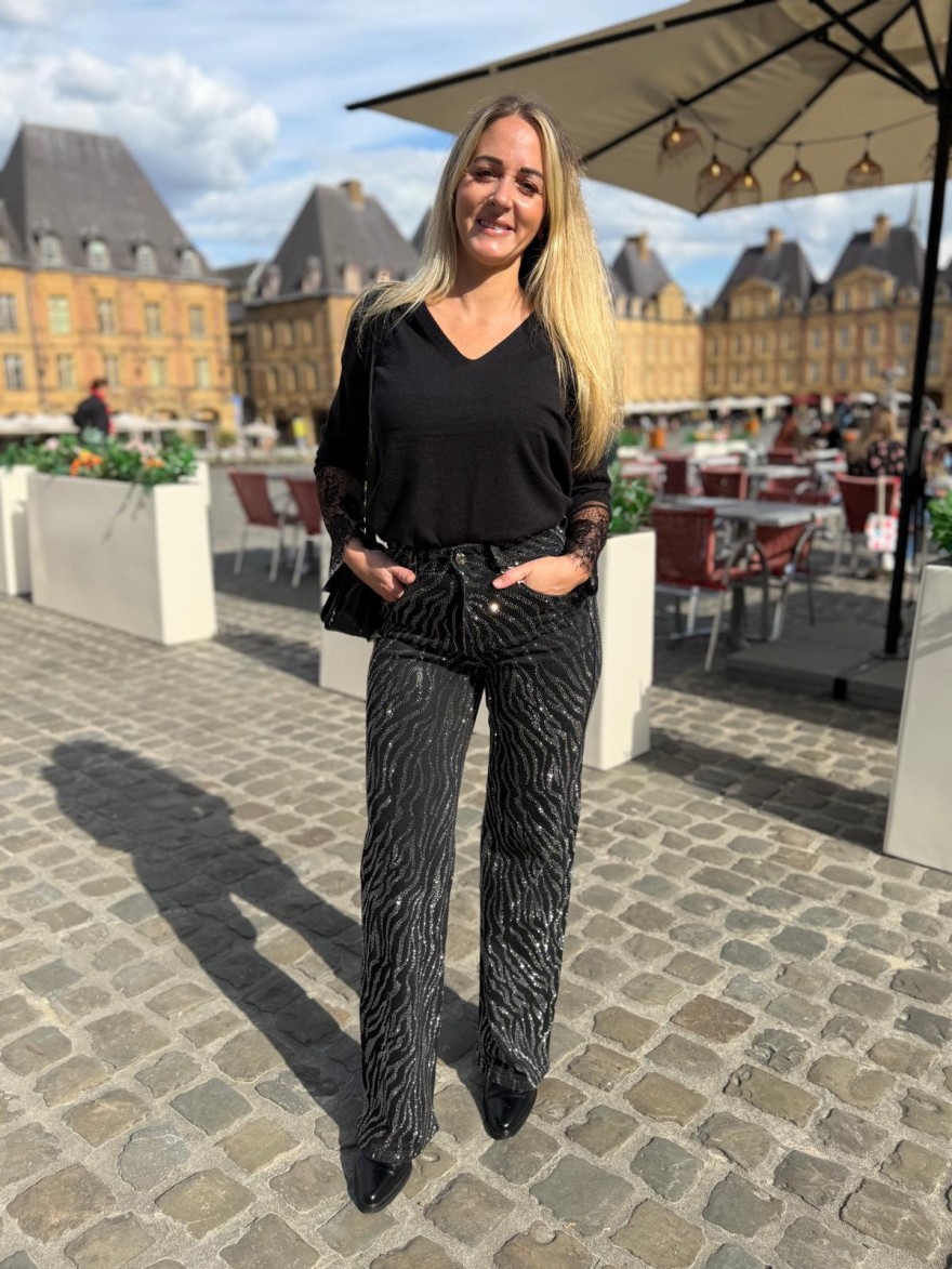 Jean Wide Leg Zebra Full Strass Sarah John Femme | Marina & Paloma