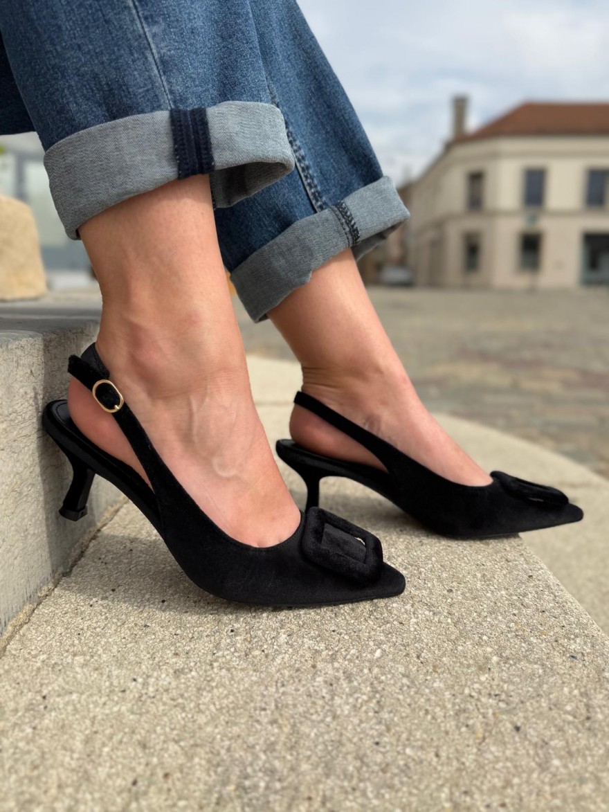 Escarpin Effet Suédine à Talon Fin et Bride Arrière | Marina & Paloma