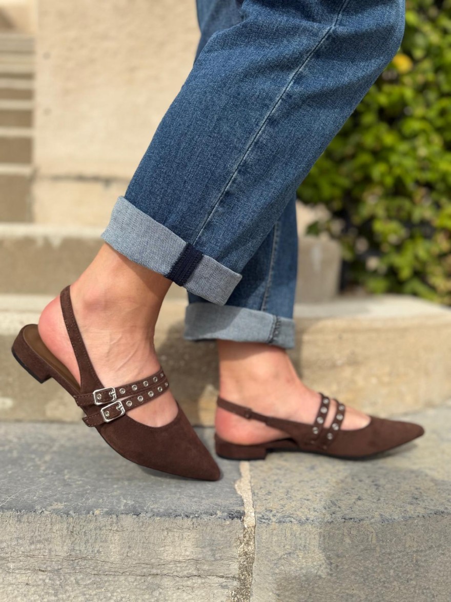 Ballerine Pointue Effet Suédine à Brides Talon 2 cm | Marina & Paloma