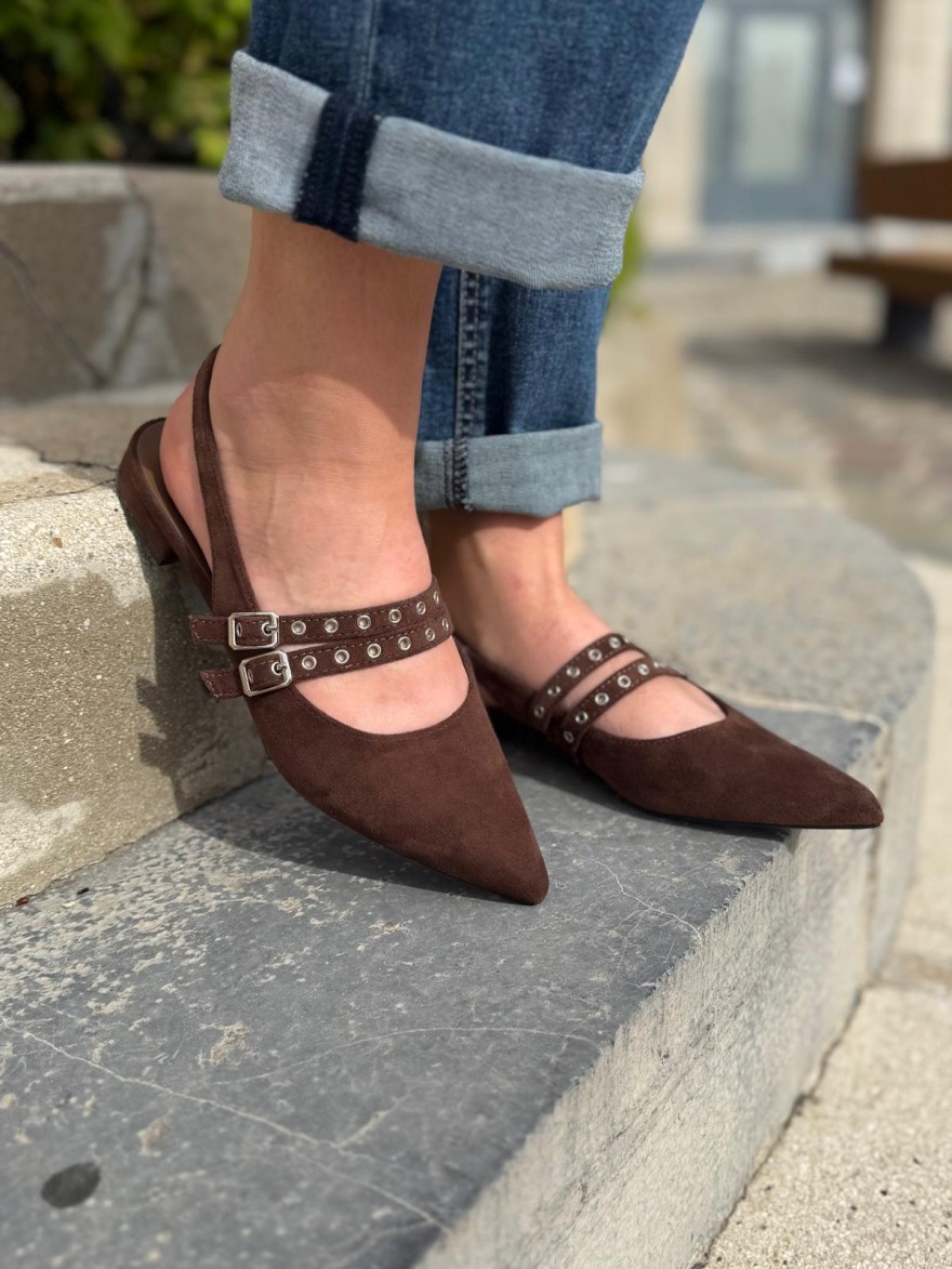 Ballerine Pointue Effet Suédine à Brides Talon 2 cm | Marina & Paloma