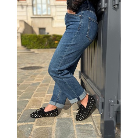 Mocassin Findlay Noir à Clous Métalliques Effet Suédine | Marina & Paloma