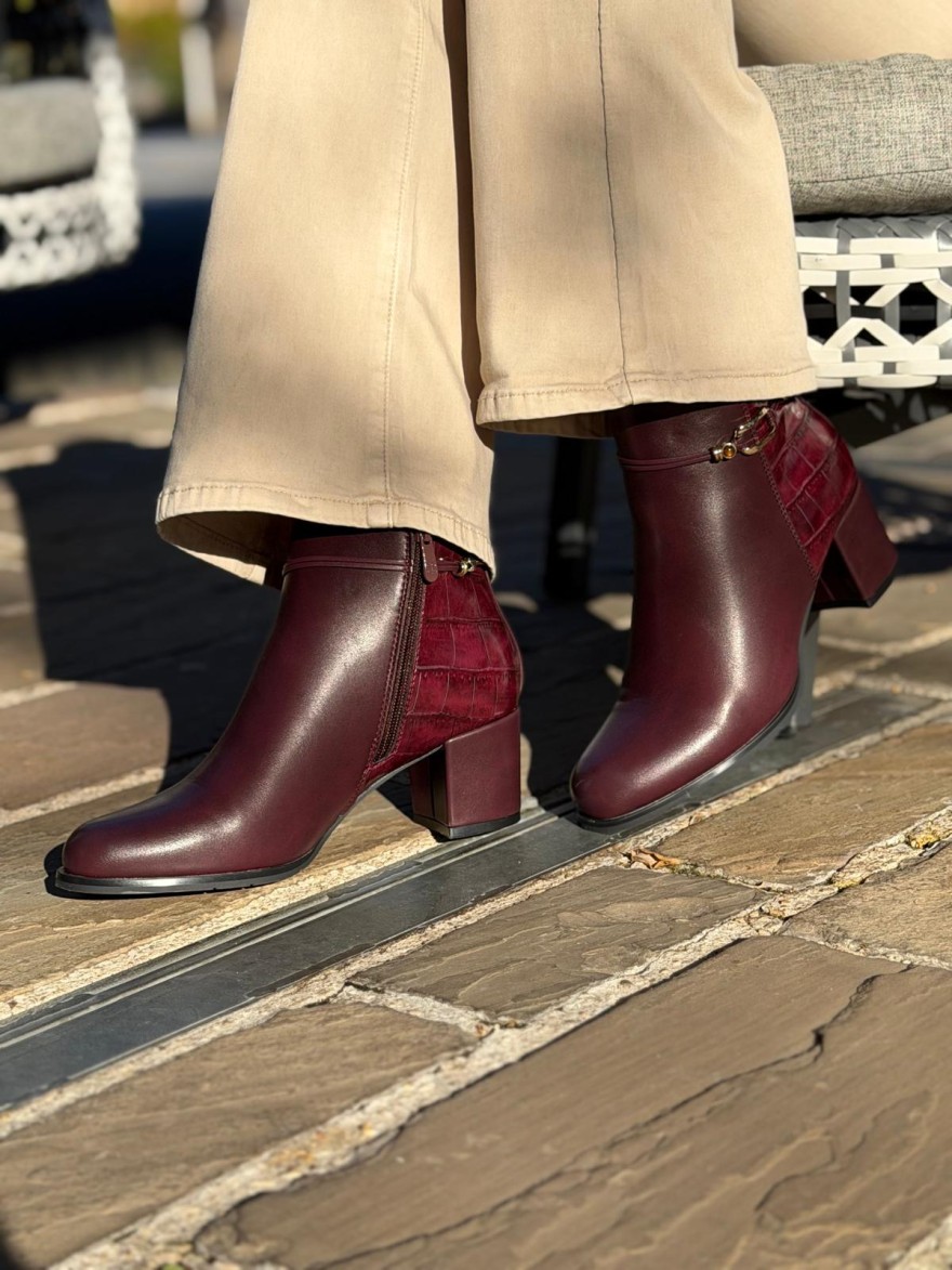 Bottine Bordeaux à Talon 5,5 cm Effet Croco Vernis | Marina & Paloma