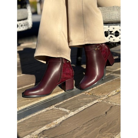 Bottine Bordeaux à Talon 5,5 cm Effet Croco Vernis | Marina & Paloma