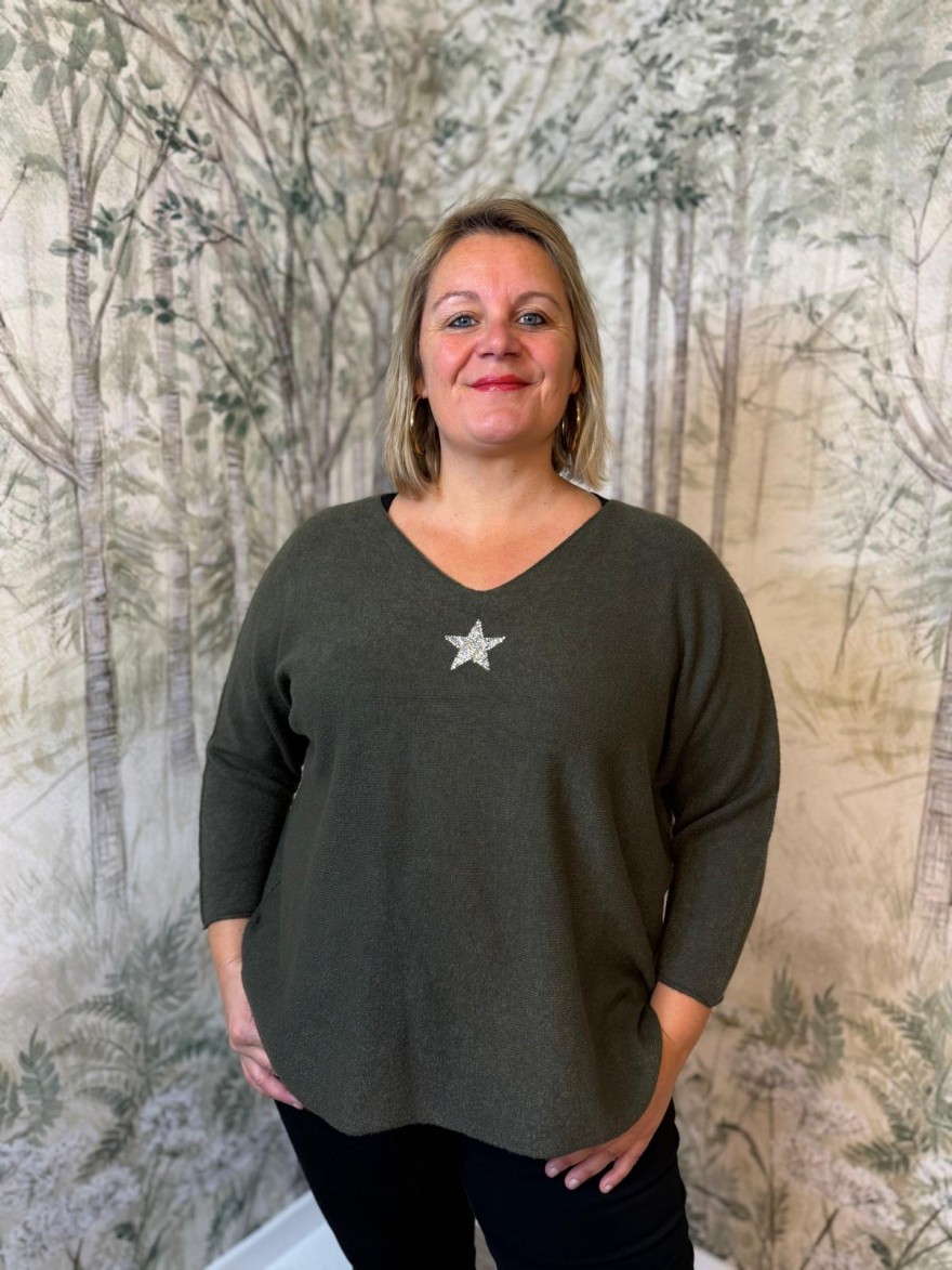 Pull Grande Taille Avec Étoile et Strass Femme | Marina & Paloma