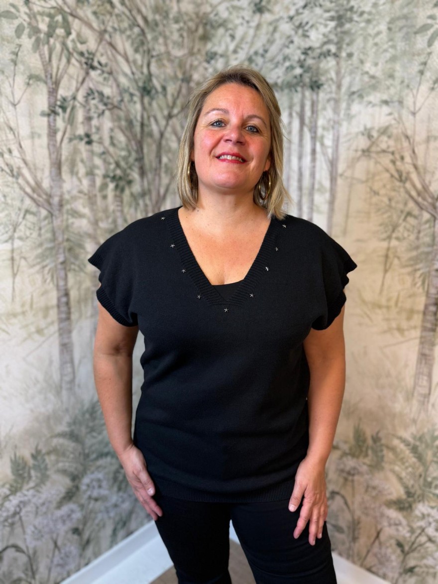 Pull Manches Courtes Grande Taille Noir à Étoiles | Marina & Paloma