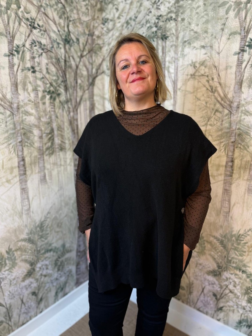 Pull Poncho Uni Grande Taille à Boutons Argentés | Marina & Paloma