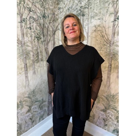 Pull Poncho Uni Grande Taille à Boutons Argentés | Marina & Paloma