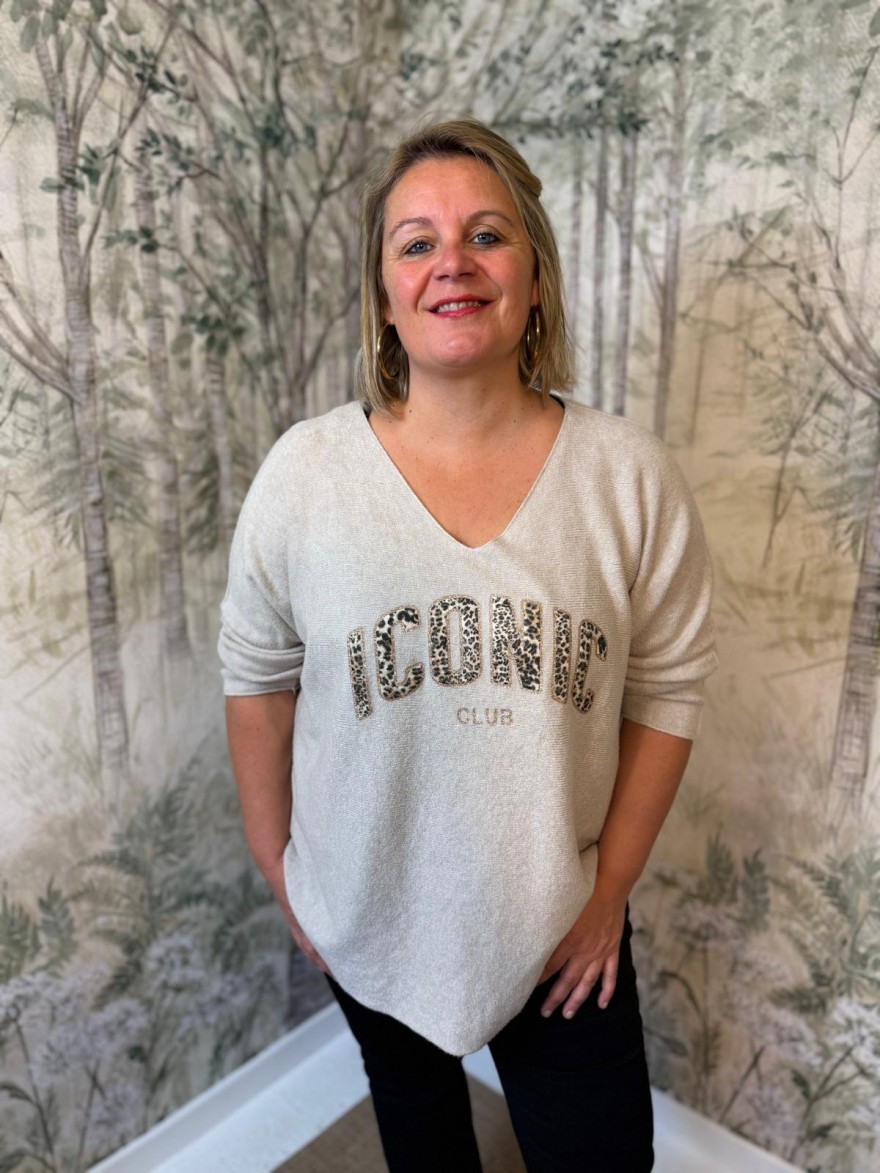 Pull Grande Taille Iconic Léopard Manches 3/4 | Marina & Paloma