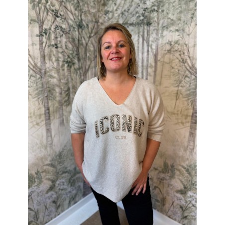 Pull Grande Taille Iconic Léopard Manches 3/4 | Marina & Paloma