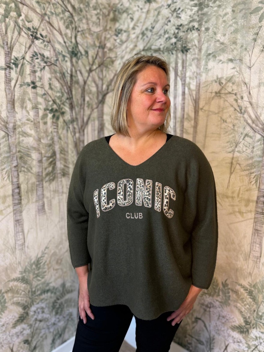 Pull Grande Taille Iconic Léopard Manches 3/4 | Marina & Paloma