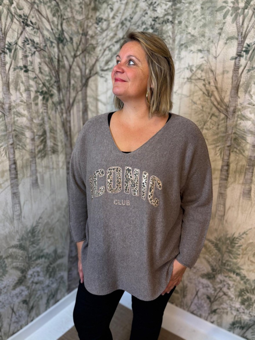 Pull Grande Taille Iconic Léopard Manches 3/4 | Marina & Paloma