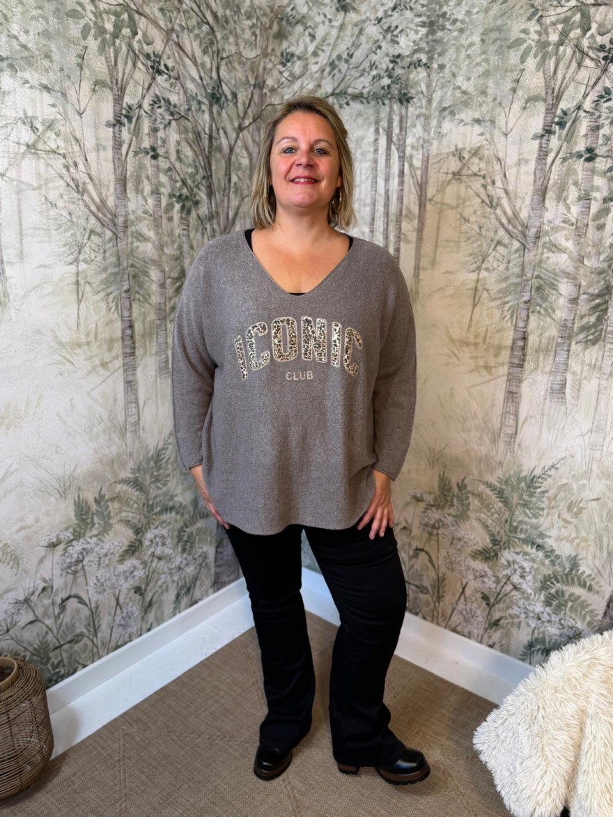 Pull Grande Taille Iconic Léopard Manches 3/4 | Marina & Paloma