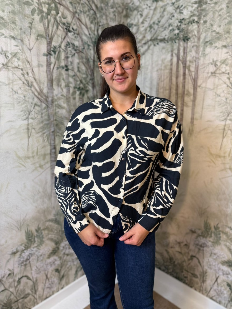 Chemise Emma et Ella Bleu Marine Effet Zèbre Élégante | Marina & Paloma