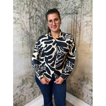 Chemise Emma et Ella Bleu Marine Effet Zèbre Élégante | Marina & Paloma