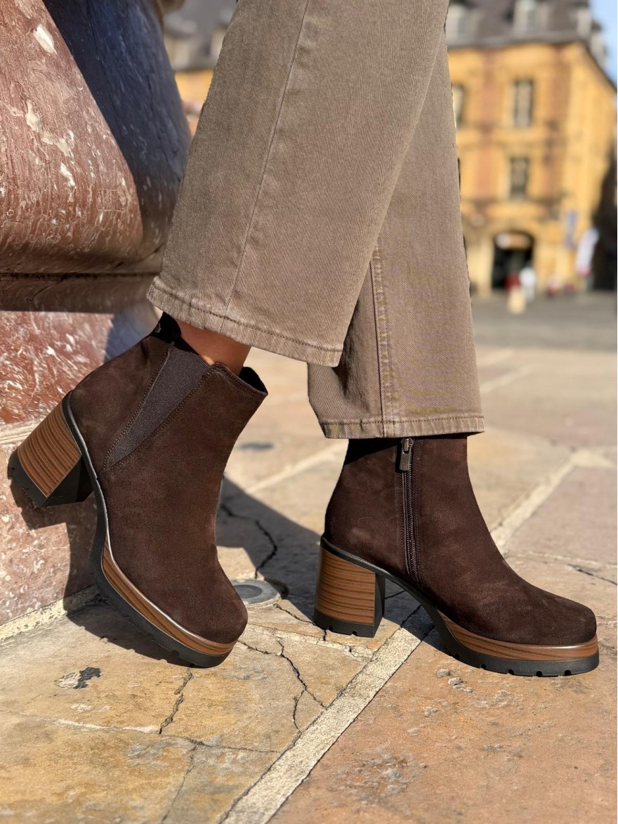 Bottine Dorking Safe D9414 Nubuck Marron – Talon Bloc 8 cm | Marina & Paloma
