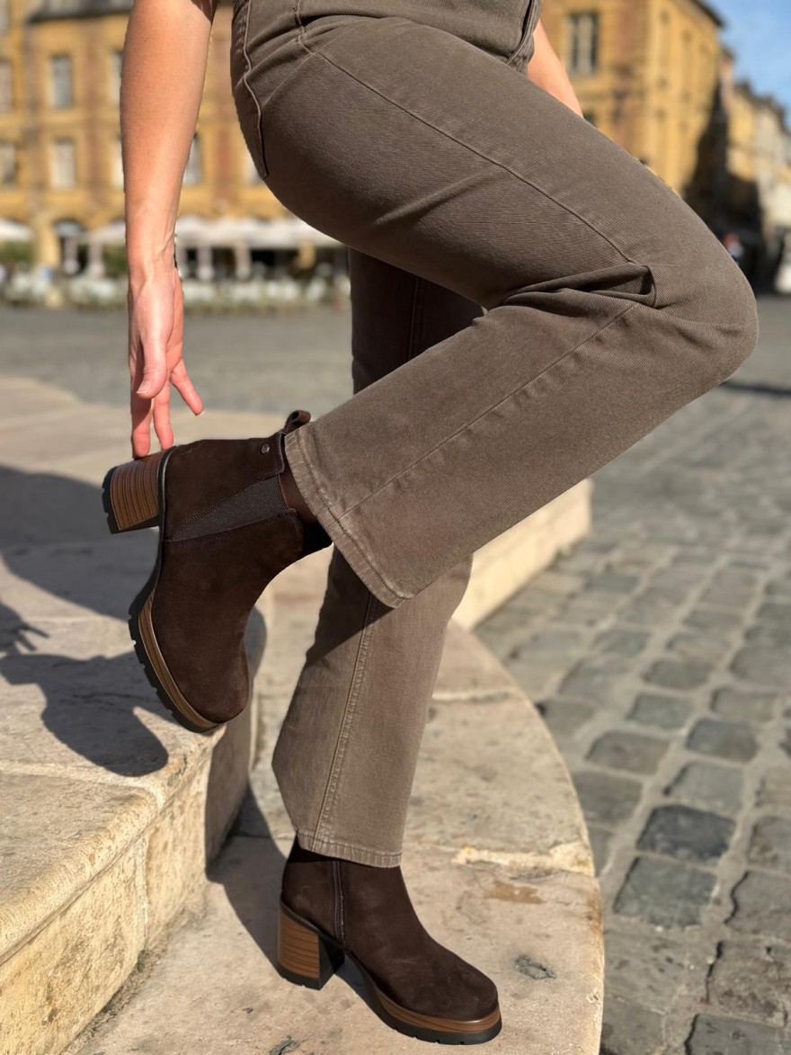 Bottine Dorking Safe D9414 Nubuck Marron – Talon Bloc 8 cm | Marina & Paloma
