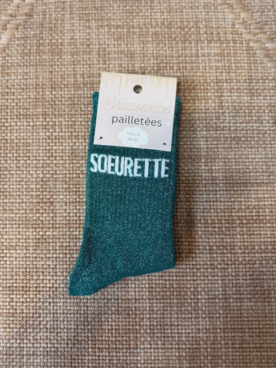 Chaussettes Soeurette Pailletées Vert Émeraude Femme | Marina