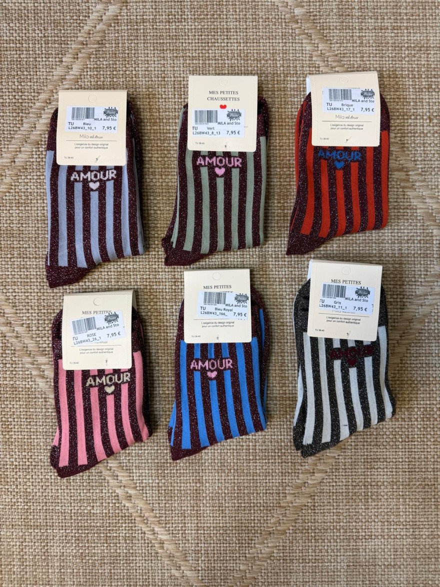 Chaussettes Amour Rayées Pailletées Femme | Mila and Stories