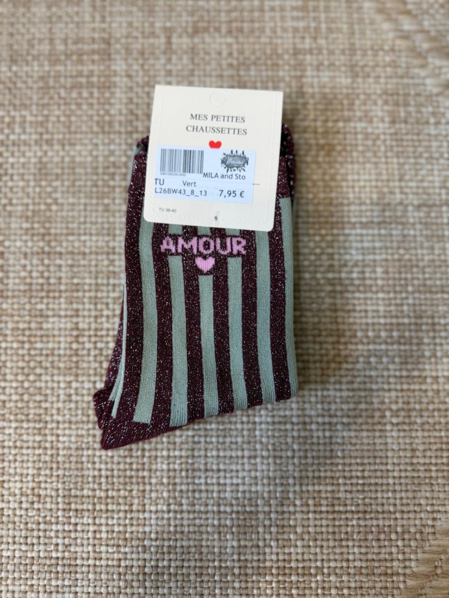 Chaussettes Amour Rayées Pailletées Femme | Mila and Stories