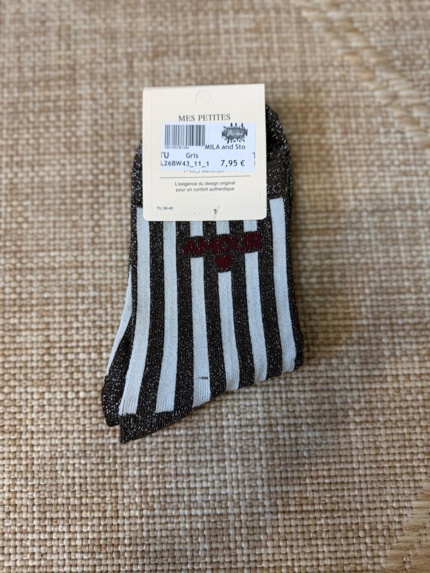 Chaussettes Amour Rayées Pailletées Femme | Mila and Stories