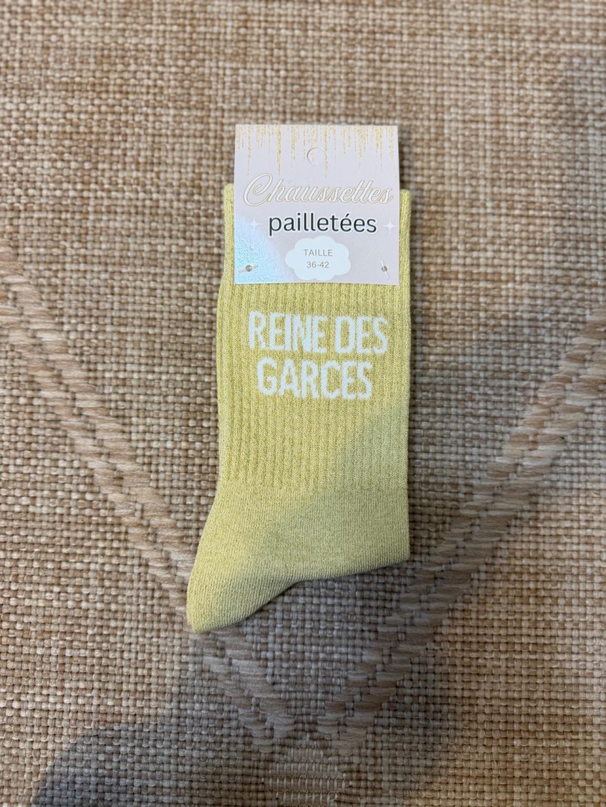 Chaussettes Reine des Garces Pailletées Jaune Femme | Marina