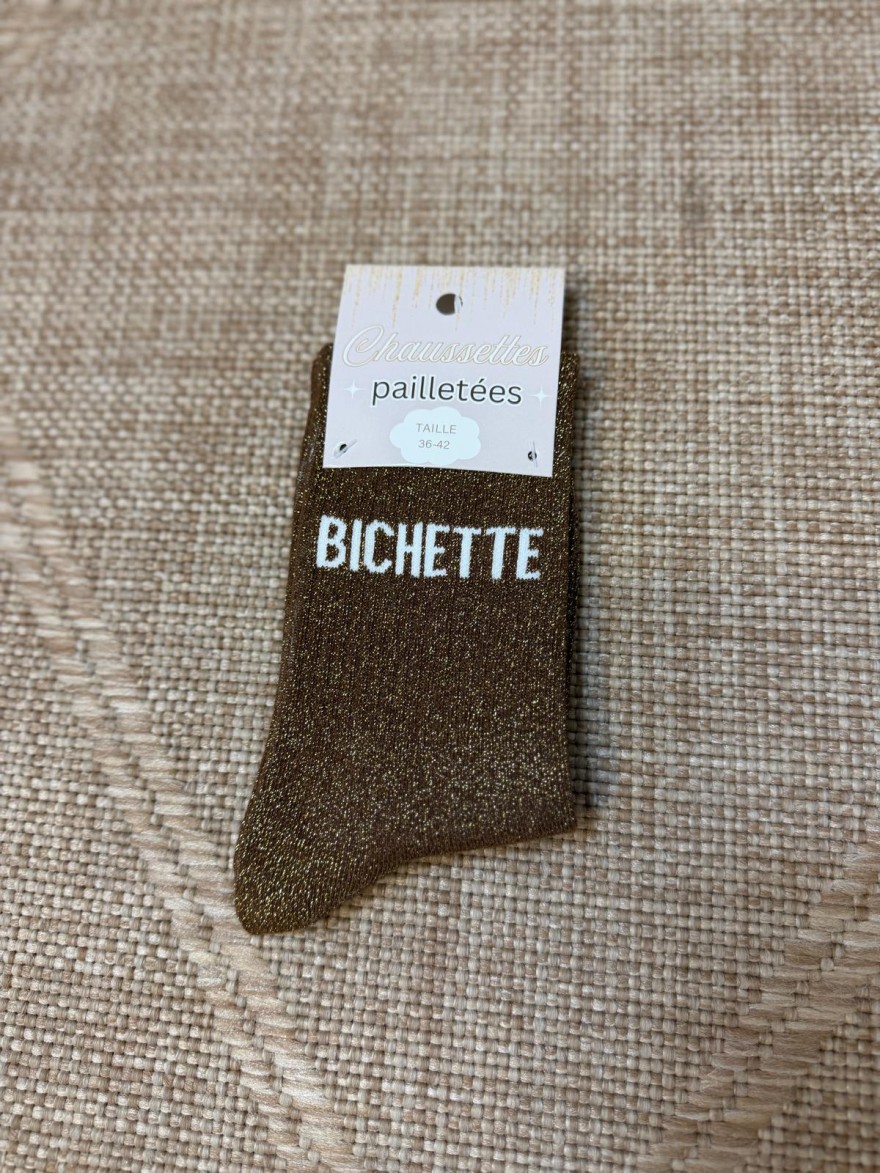 Chaussettes Bichette Pailletées Marron Femme | Marina