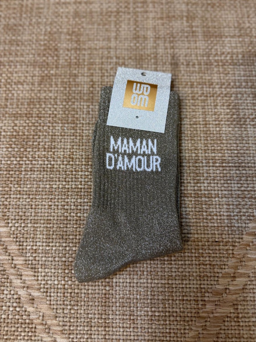 Chaussettes Maman d'Amour Pailletées Kaki Femme | Marina