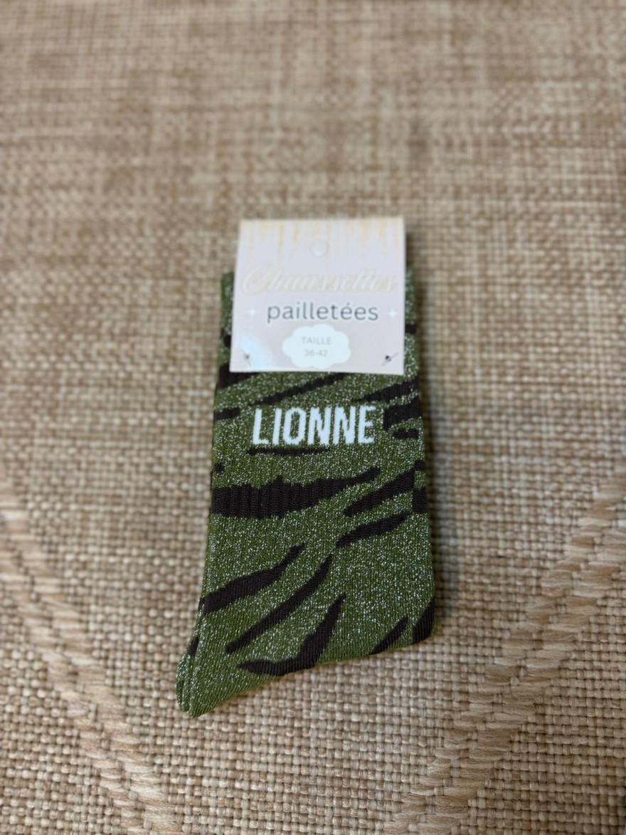 Chaussettes Lionne Pailletées Zèbre Vert Femme | Marina