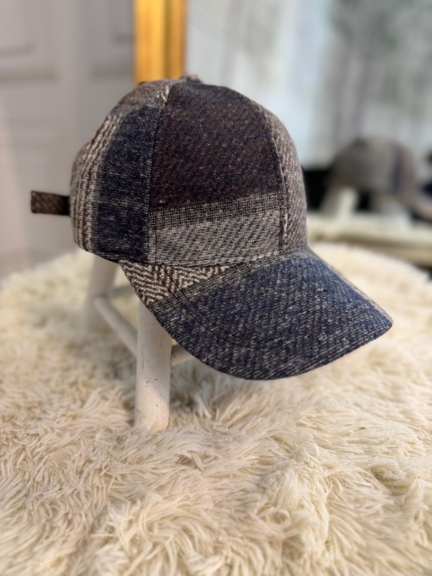 Casquette Femme Patchwork Laine Bleu et Marron | Marina