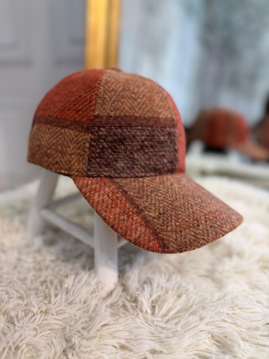 Casquette Femme Patchwork Laine Rouge et Marron | Marina