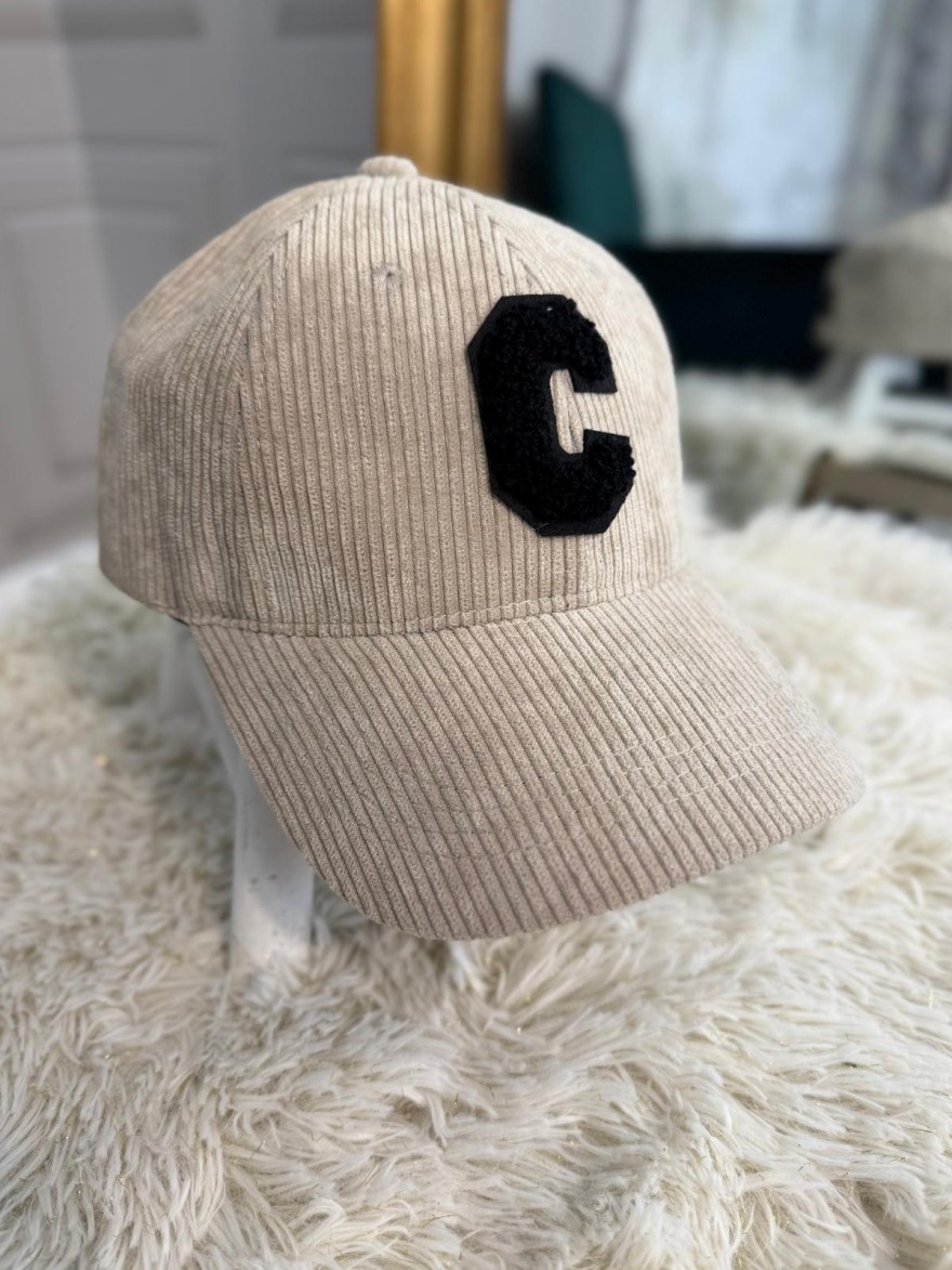 Casquette Côtelée Patch C Beige Femme | Marina