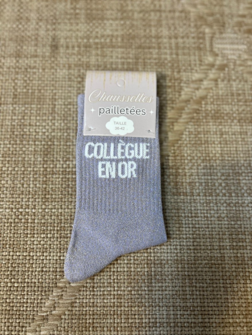 Chaussettes à Paillettes Collègue en Or Lilas | Marina