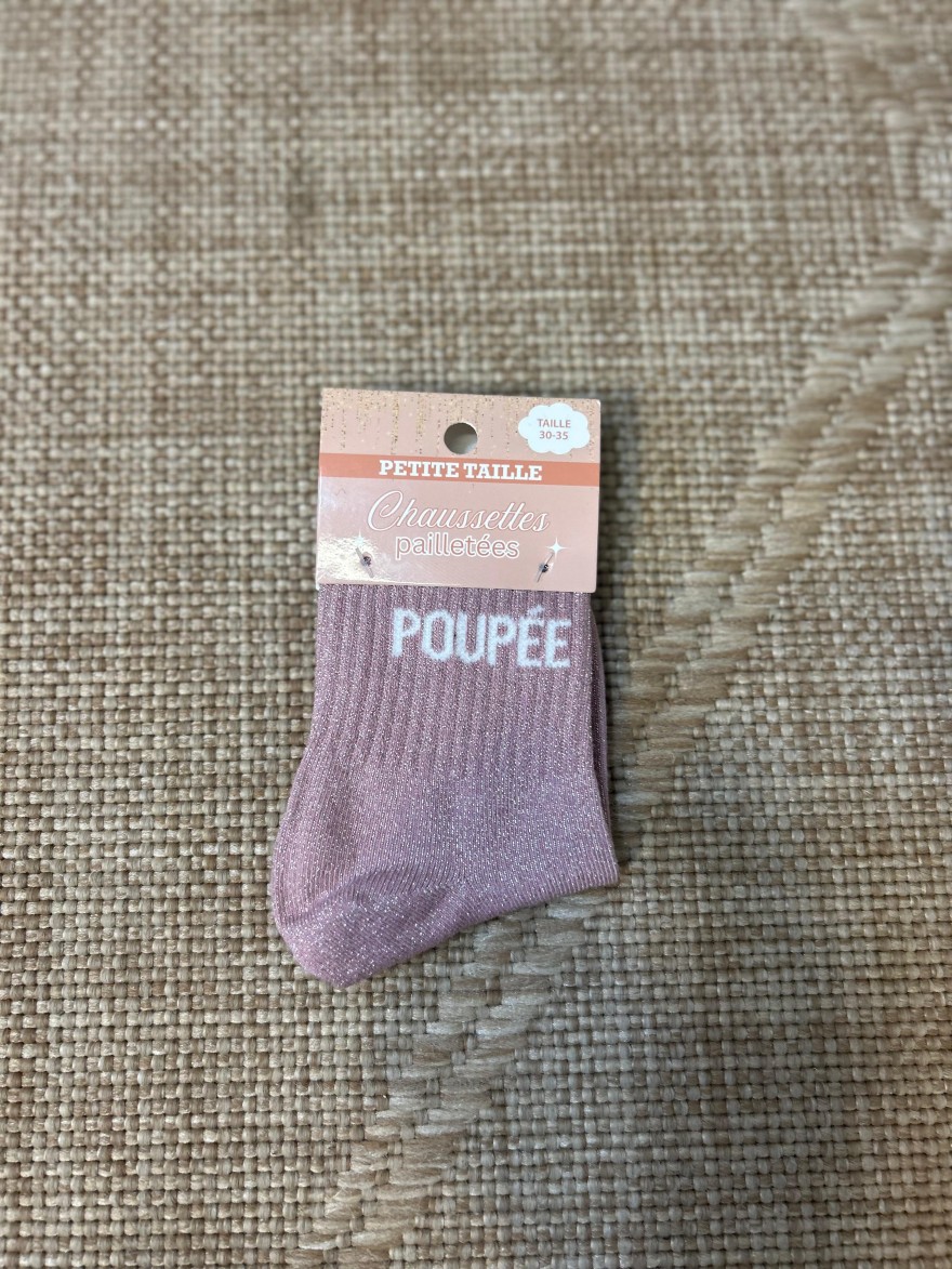 Chaussettes à Paillettes Poupée Rose Poudré Fille | Marina