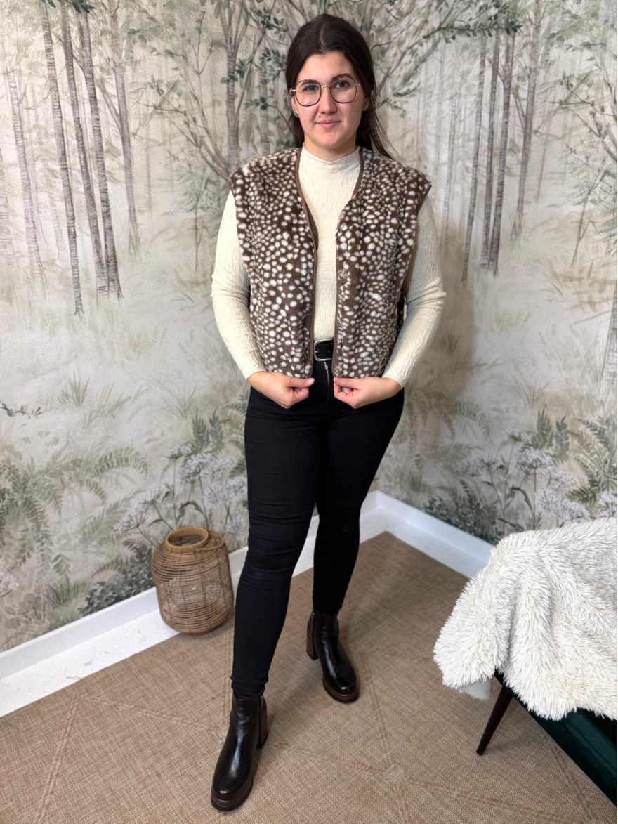 Gilet Sans Manches Effet Fourrure Imprimé Bambi Kilky | Marina & Paloma