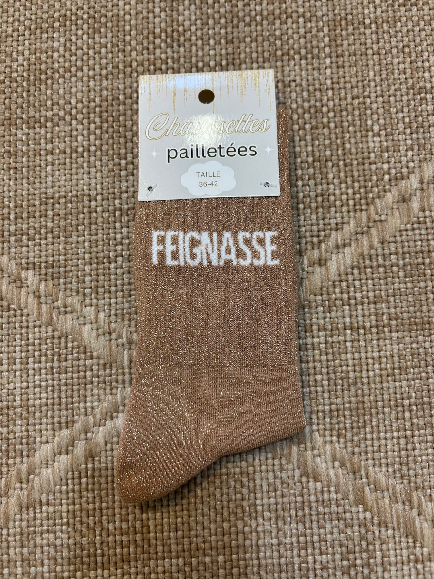 Chaussettes à Paillettes Feignasse Camel | Marina