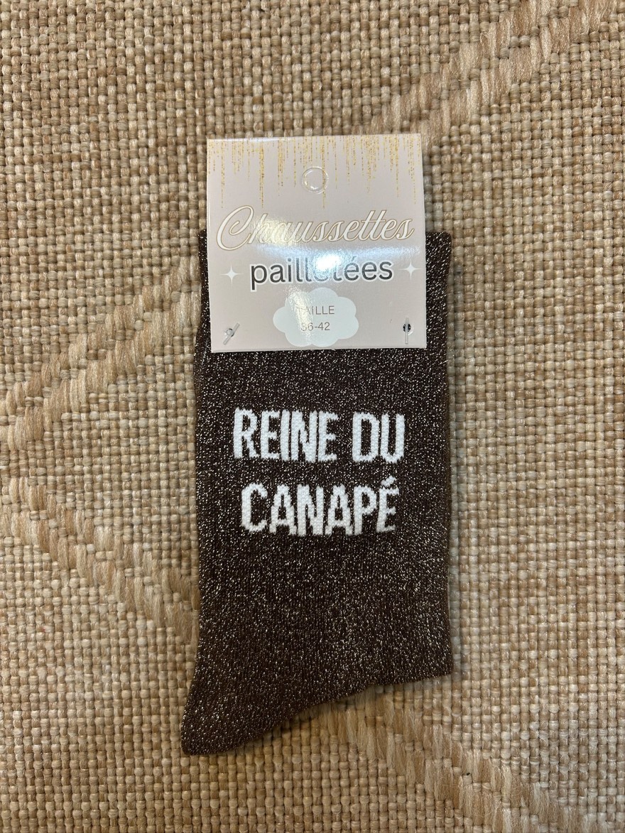 Chaussettes à Paillettes Reine du Canapé Marron | Marina