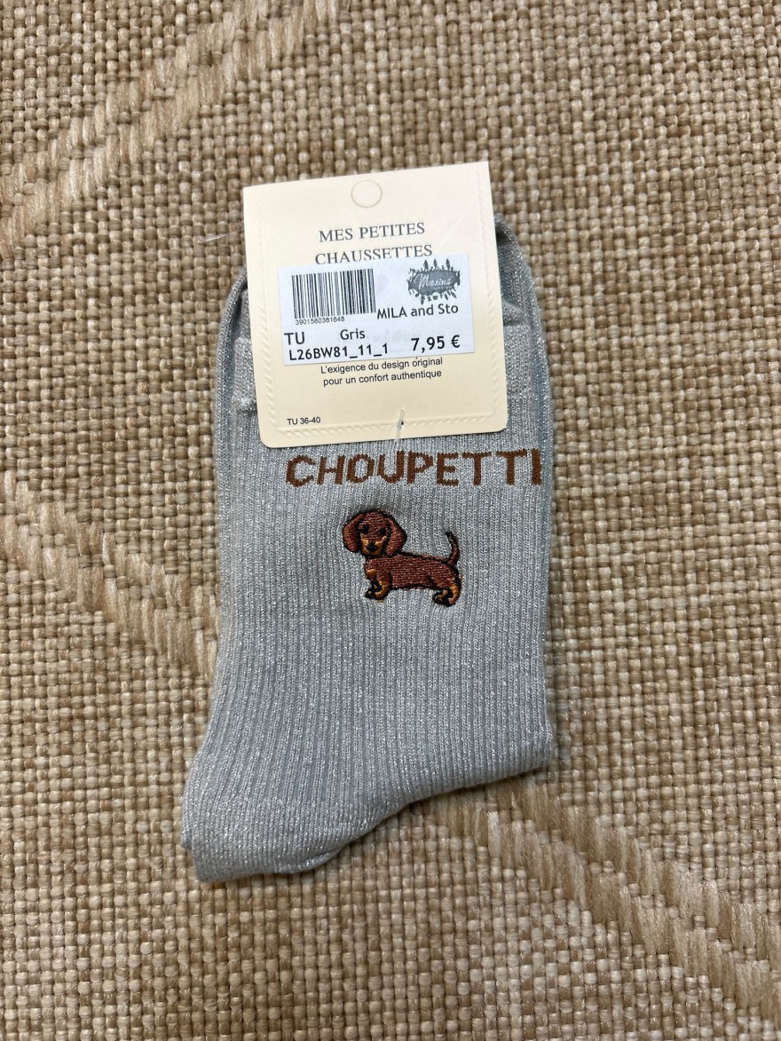 Chaussettes à Paillettes Choupette avec Chien Brodé | Mila and Stories