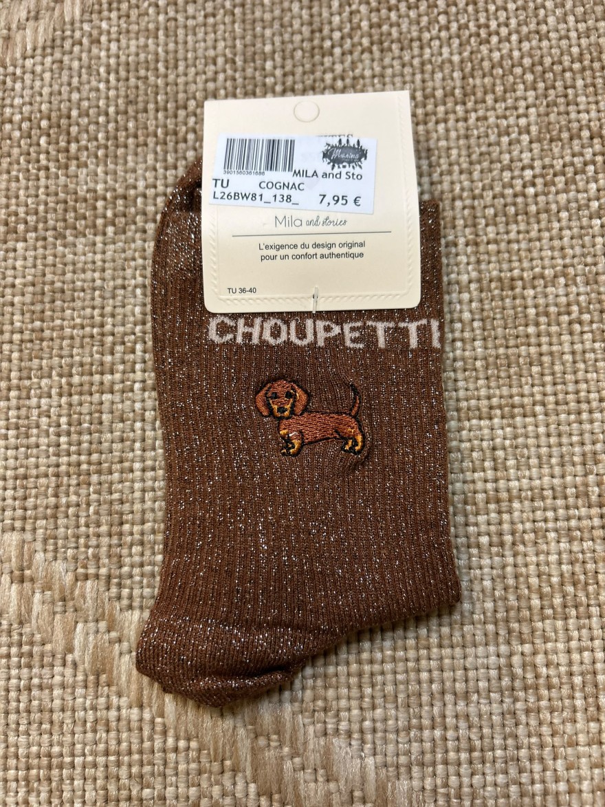 Chaussettes à Paillettes Choupette avec Chien Brodé | Mila and Stories