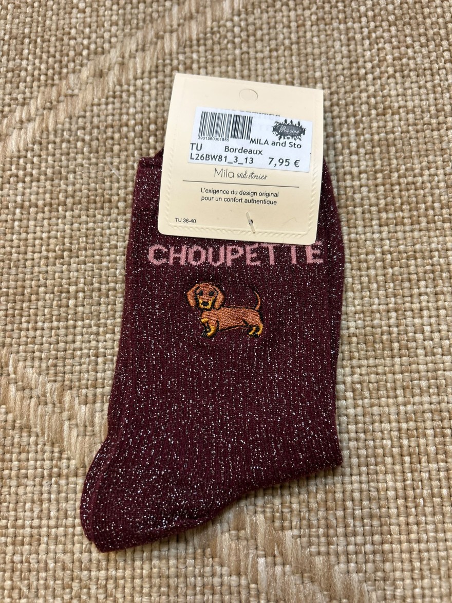 Chaussettes à Paillettes Choupette avec Chien Brodé | Mila and Stories