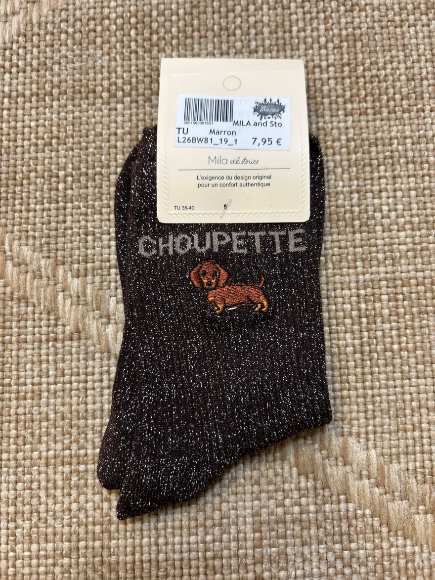 Chaussettes à Paillettes Choupette avec Chien Brodé | Mila and Stories