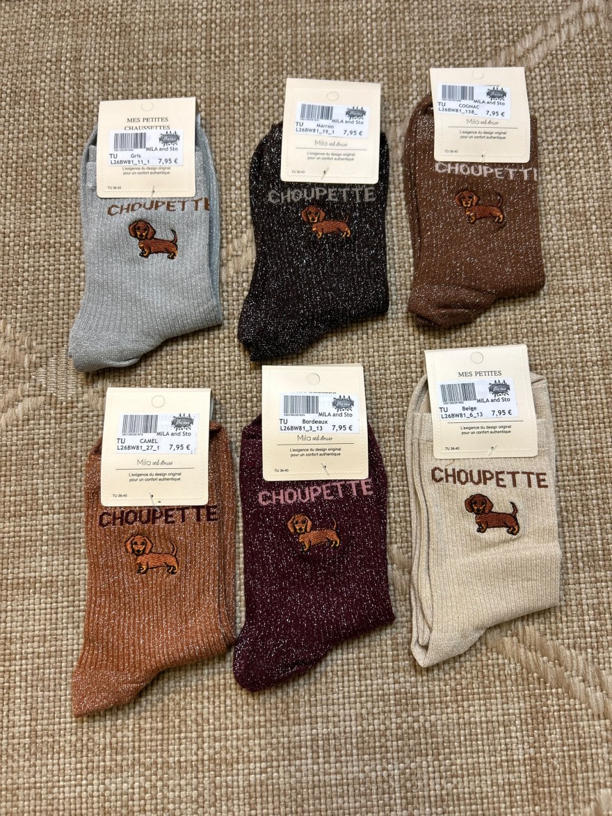 Chaussettes à Paillettes Choupette avec Chien Brodé | Mila and Stories