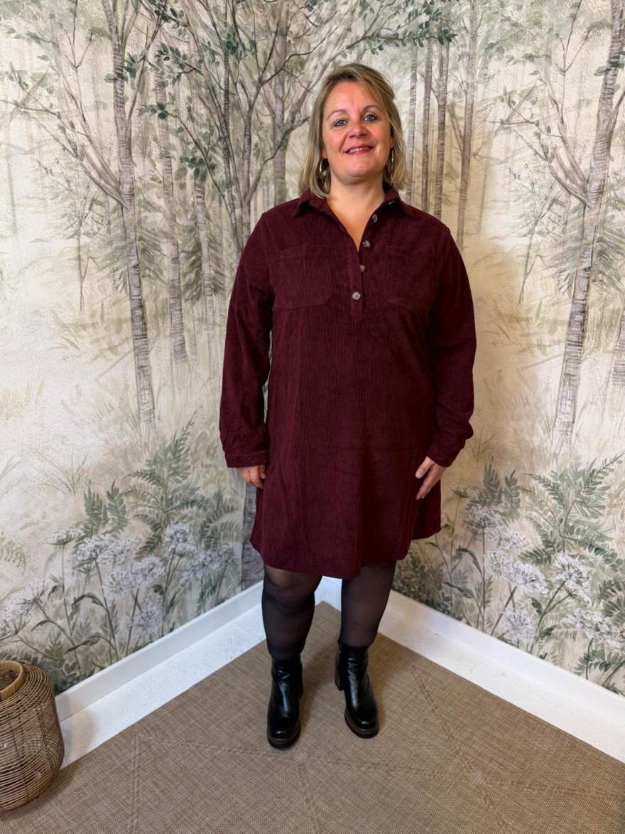 Robe Bordeaux Velours Côtelé Grande Taille Maelle | Marina & Paloma