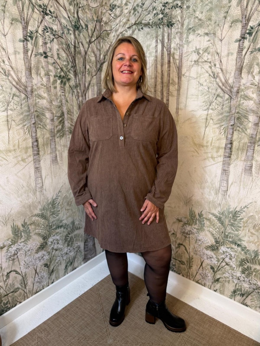 Robe Taupe Velours Côtelé Grande Taille Maelle | Marina & Paloma