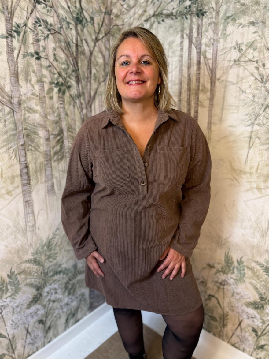 Robe Taupe Velours Côtelé Grande Taille Maelle | Marina & Paloma