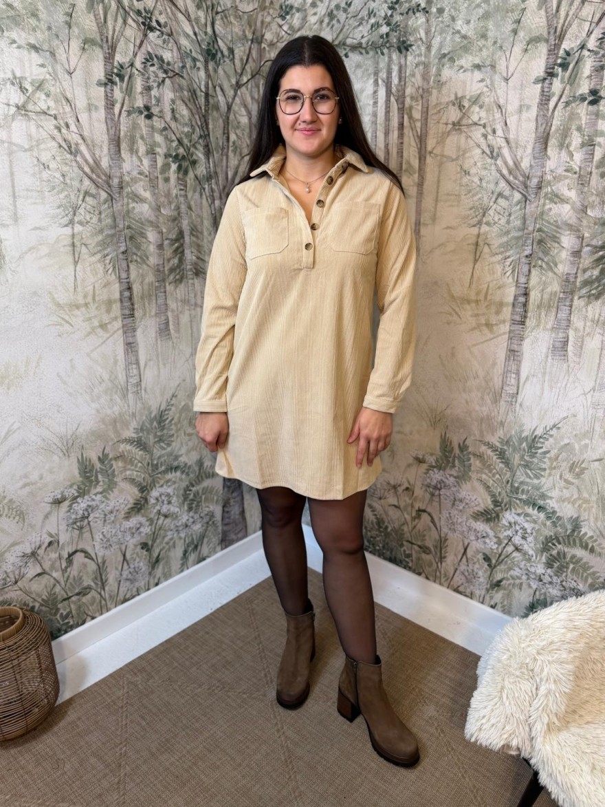Robe Beige Velours Côtelé Grande Taille Maelle | Marina & Paloma