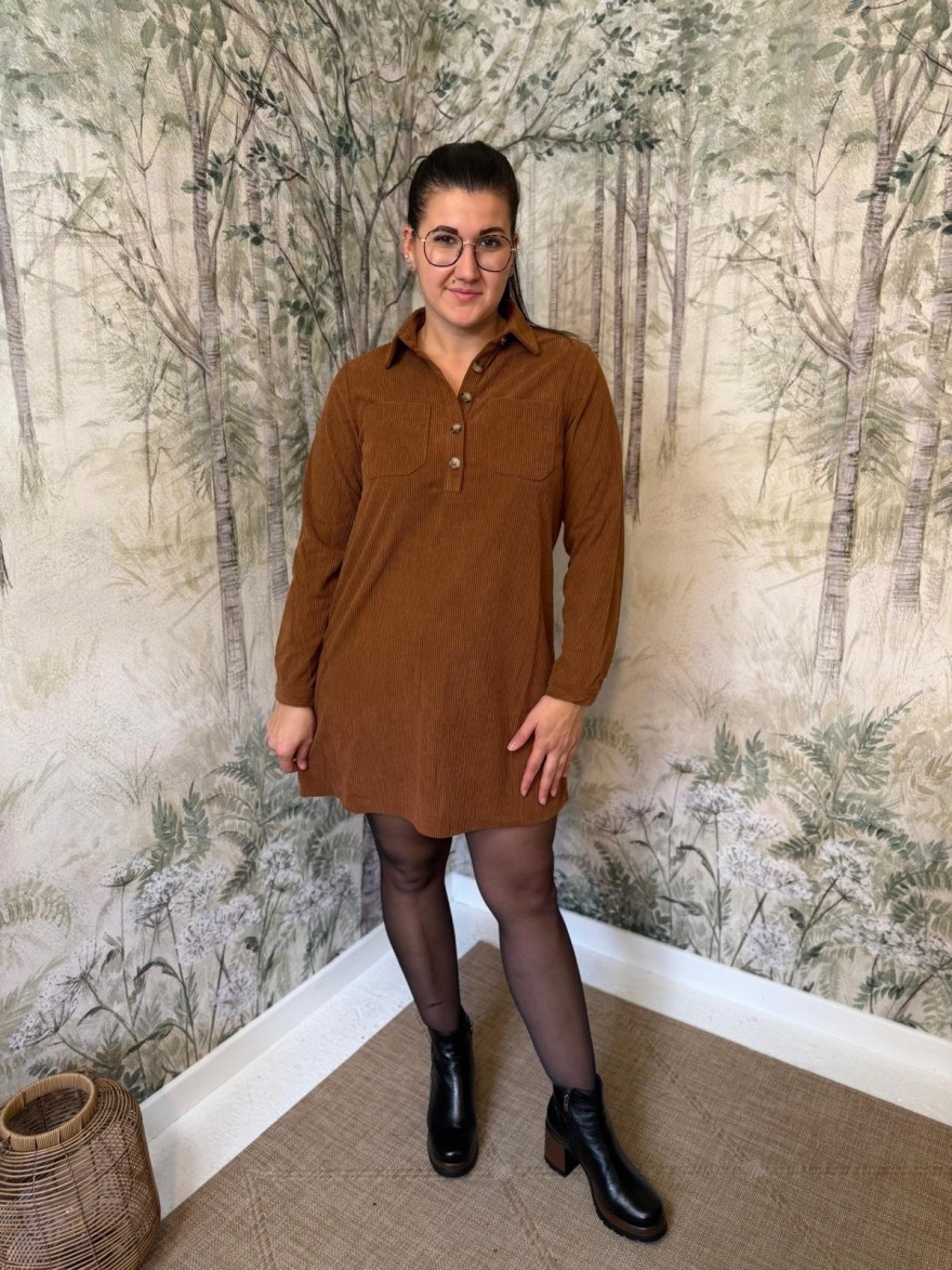 Robe Maelle Camel en Velours Côtelé | Marina & Paloma
