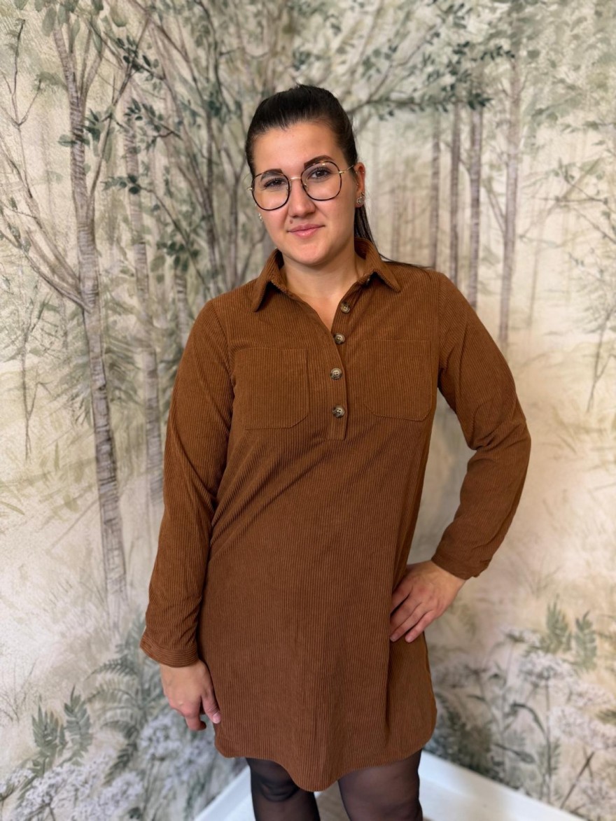 Robe Maelle Camel en Velours Côtelé | Marina & Paloma
