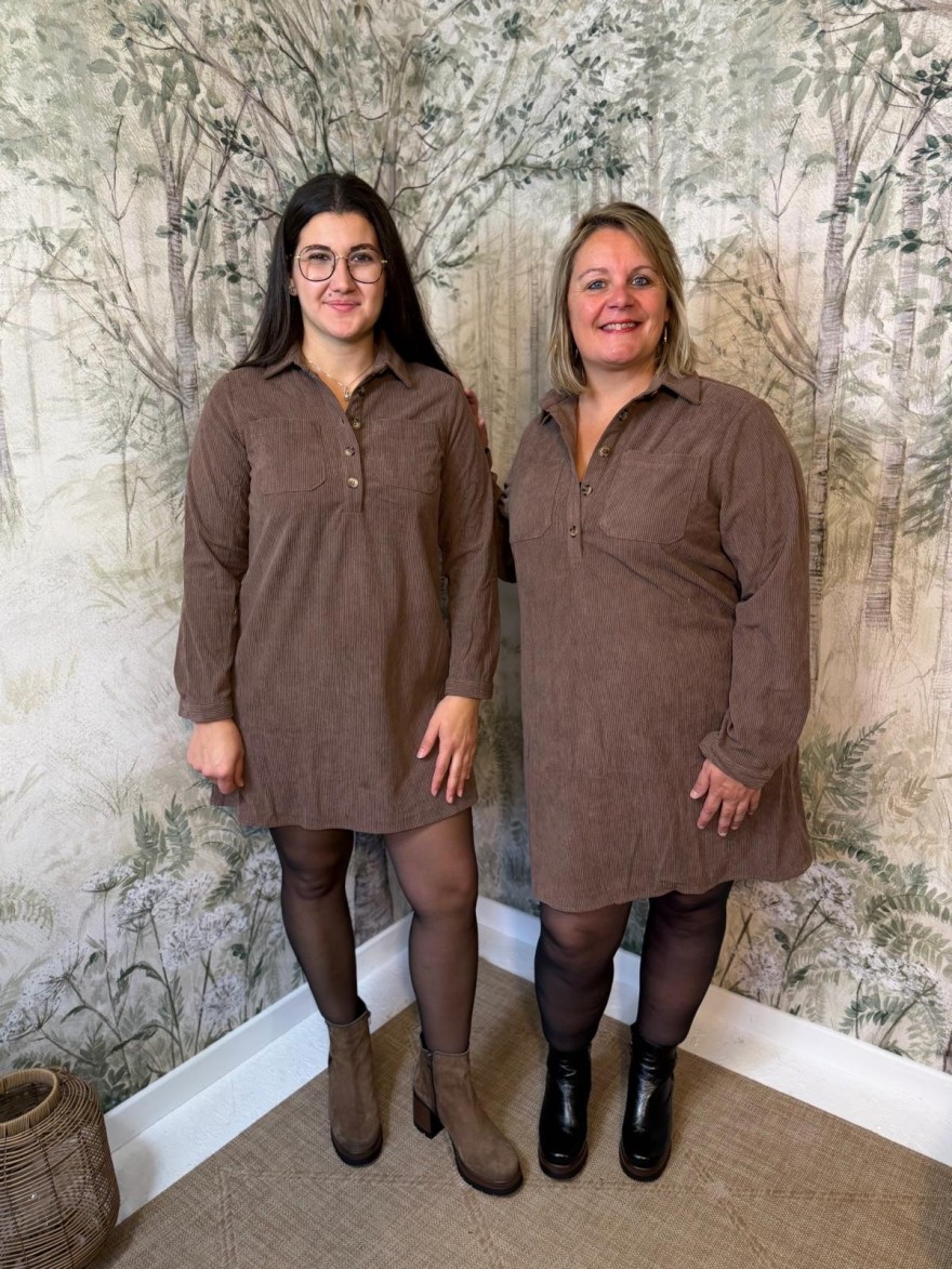 Robe Maelle Taupe en Velours Côtelé | Marina & Paloma
