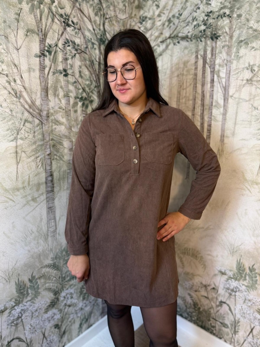 Robe Maelle Taupe en Velours Côtelé | Marina & Paloma