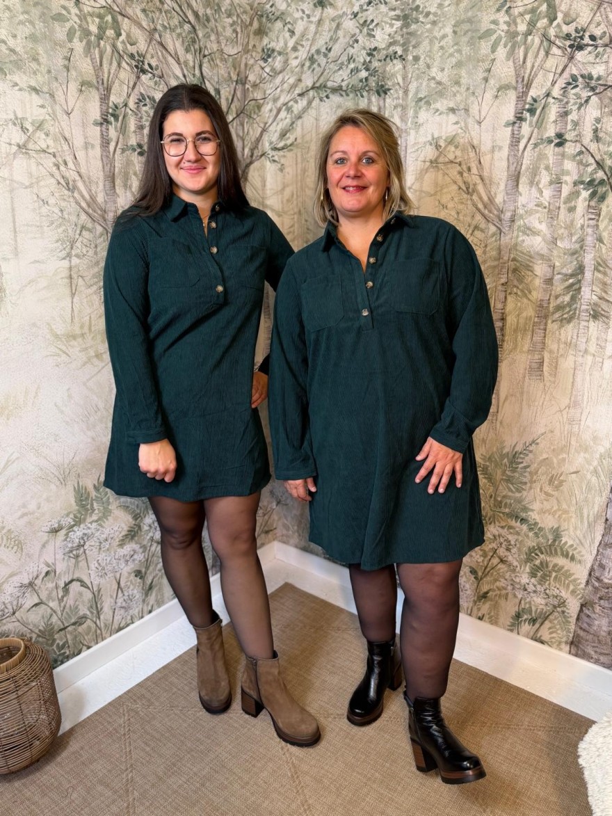 Robe Maelle Vert en Velours Côtelé | Marina & Paloma